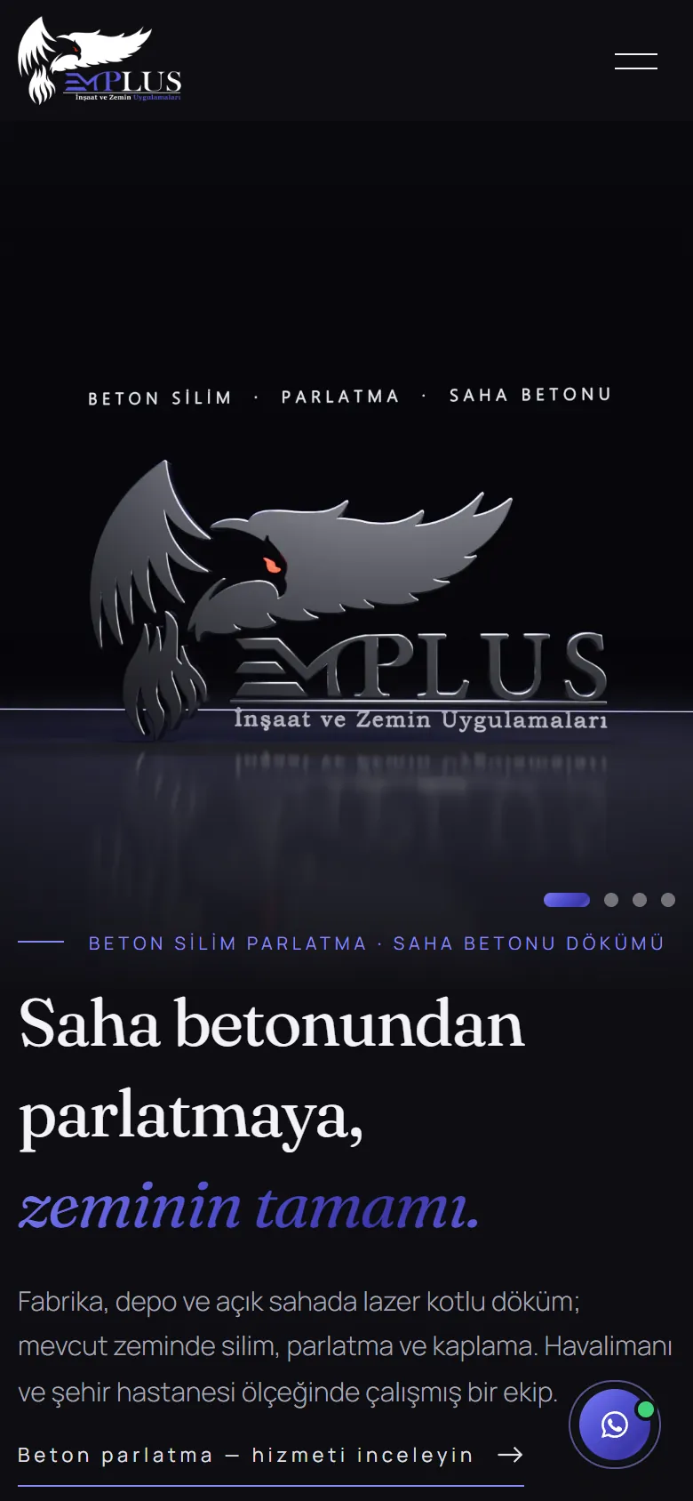 Emplus Zemin web sitesi mobil görünümü