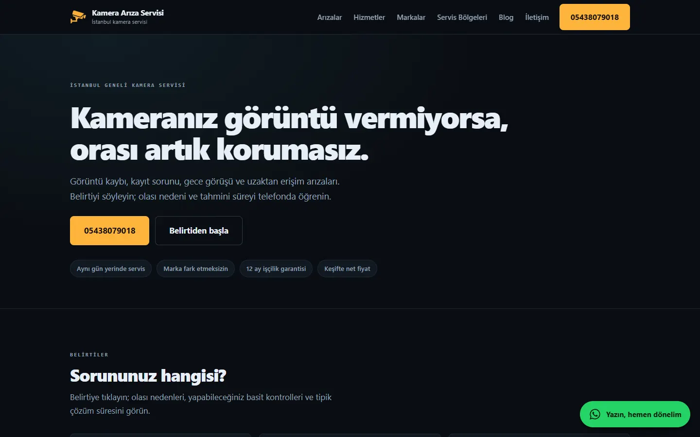 Kamera Arıza Servisi: 107 sayfada sıfır teknik uyarı