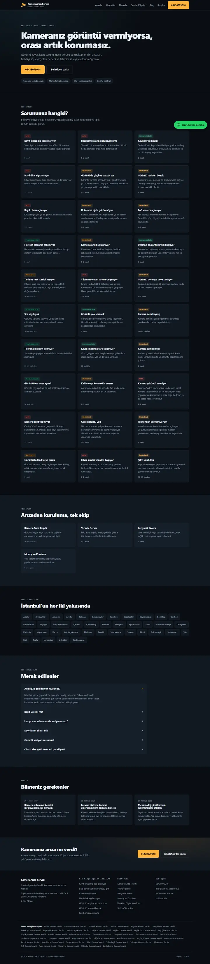 Kamera Arıza Servisi web sitesi ana sayfa görünümü