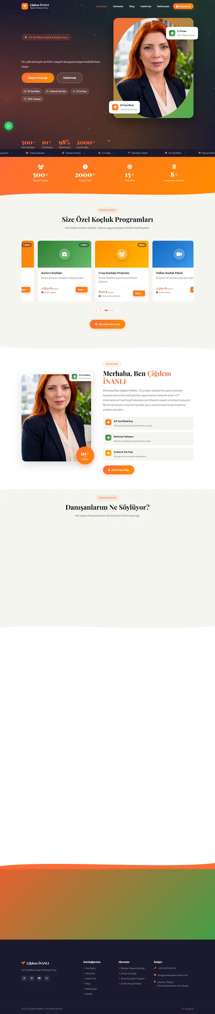 Çiğdem İnanlı — Motive Danışmanlık web sitesi ana sayfa görünümü