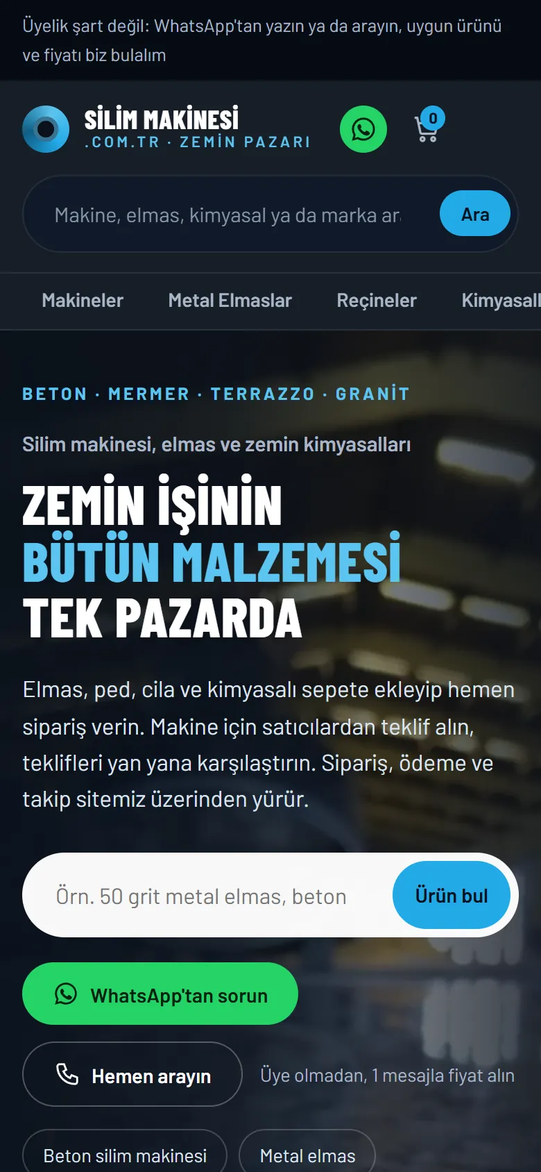 Silim Makinesi web sitesi mobil görünümü