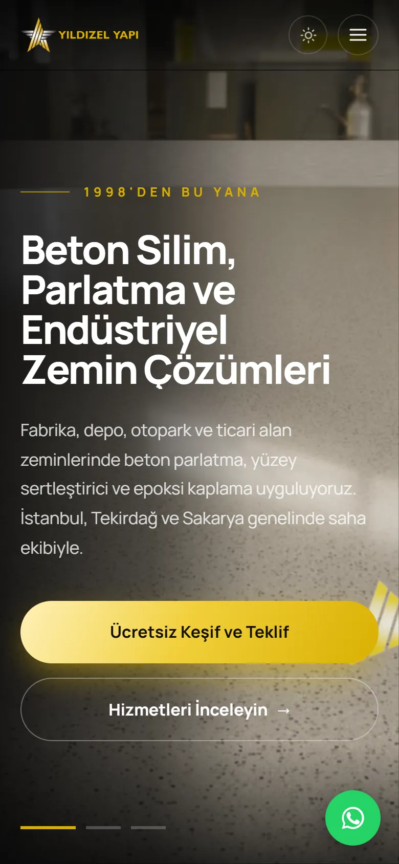Yıldızel Yapı web sitesi mobil görünümü