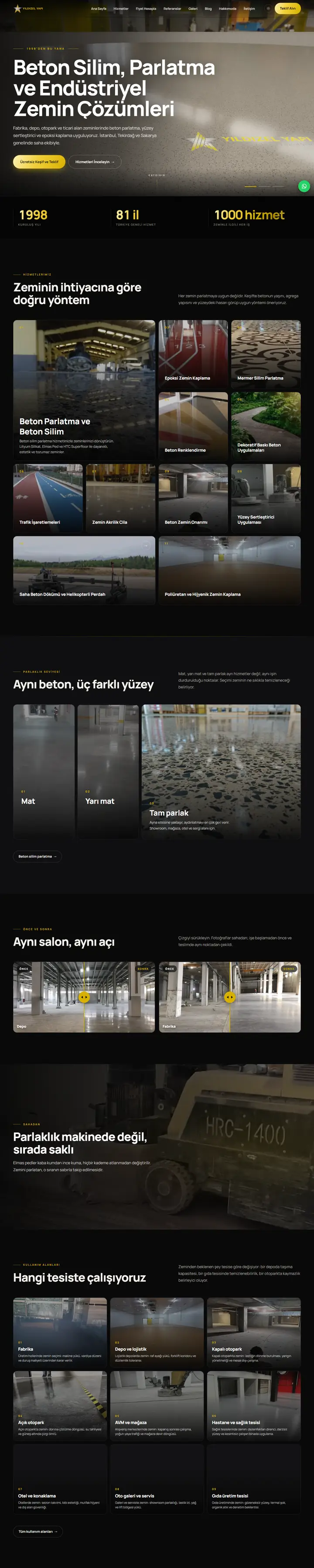 Yıldızel Yapı web sitesi ana sayfa görünümü