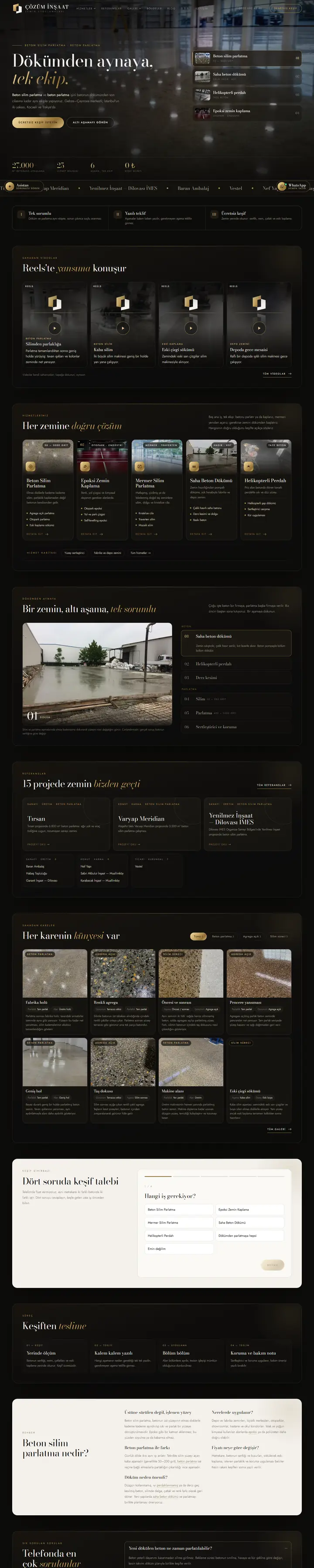Çözüm İnşaat web sitesi ana sayfa görünümü